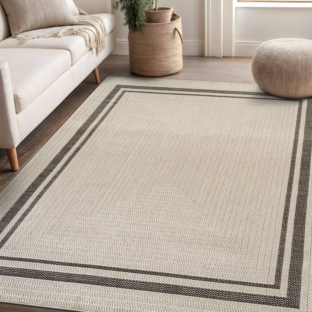 Stylish Easy Jute Bordered Rug 8' x 10' - Durable, Washable Indoor/Outdoor Area Rug for Living Room, Dining Room, Patio & Office - Stain Resistant & Non-Shedding