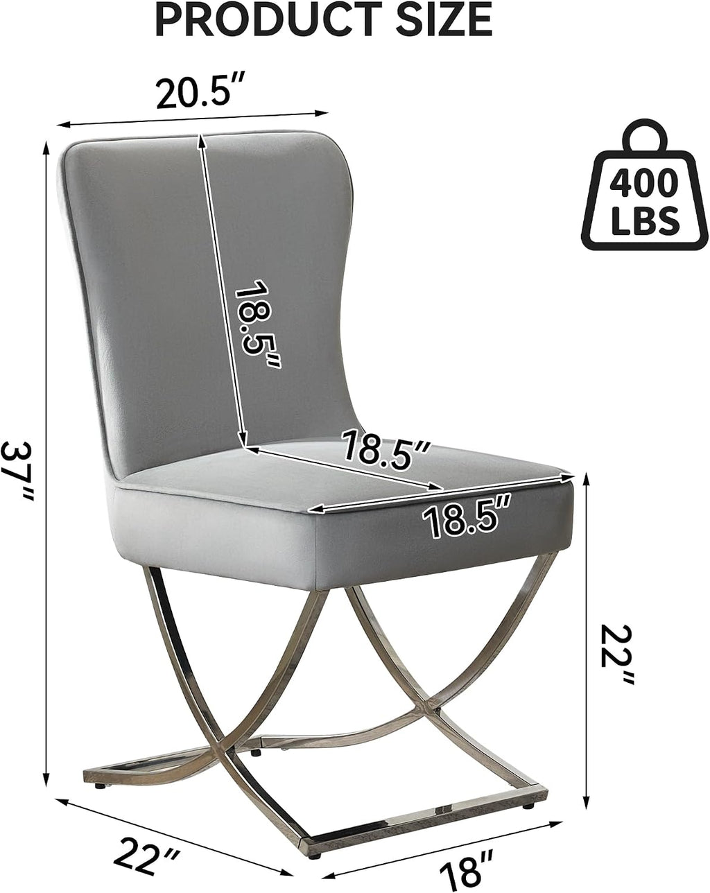 Elegant Light Grey Velvet Dining Chairs - Set of 2 with Stylish Silver X-Legs for Modern Glam Decor