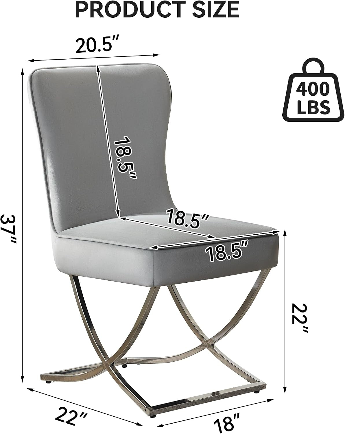 Elegant Light Grey Velvet Dining Chairs - Set of 2 with Stylish Silver X-Legs for Modern Glam Decor
