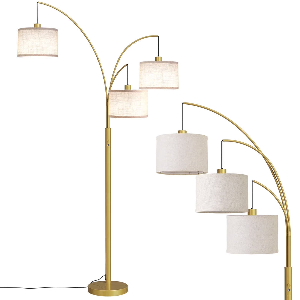 3 Lights Gold Arc Floor Lamps for Living Room, 78" Tall Standing Lamp with Hanging Drum Shade, Modern Arc Floor Lamps with Heavy Base, Mid Century Arched Tree Floor Lamp for Bedroom, Office