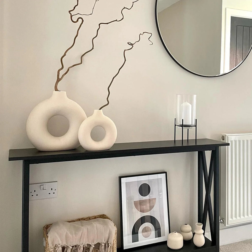 Elevate Your Home Decor with Our Set of 2 Stylish White Ceramic Donut Vases - Perfect for Modern Farmhouse Aesthetics!