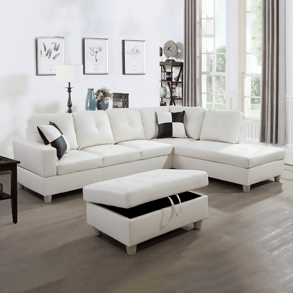 Stylish White L-Shaped Convertible Sectional Sofa for Small Spaces - Perfect for Modern Living Rooms