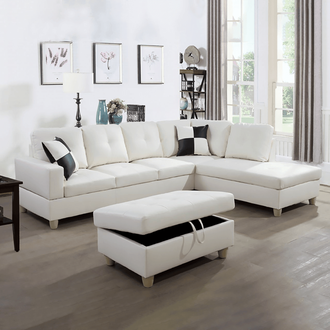 Stylish White L-Shaped Convertible Sectional Sofa for Small Spaces - Perfect for Modern Living Rooms
