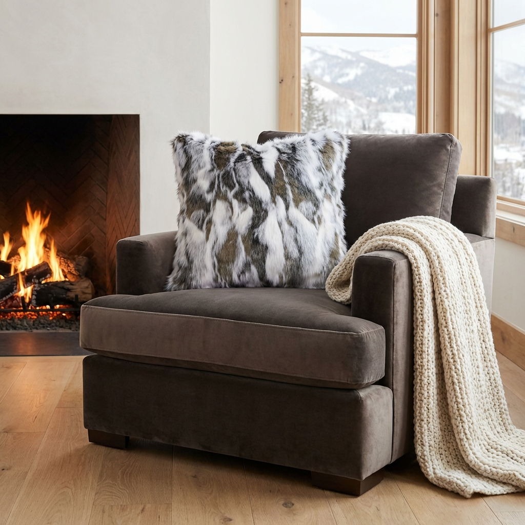 Elevate Your Space with the Luxurious Plutus Ivory & Gray Rabbit Fur Faux Fur Throw Pillow