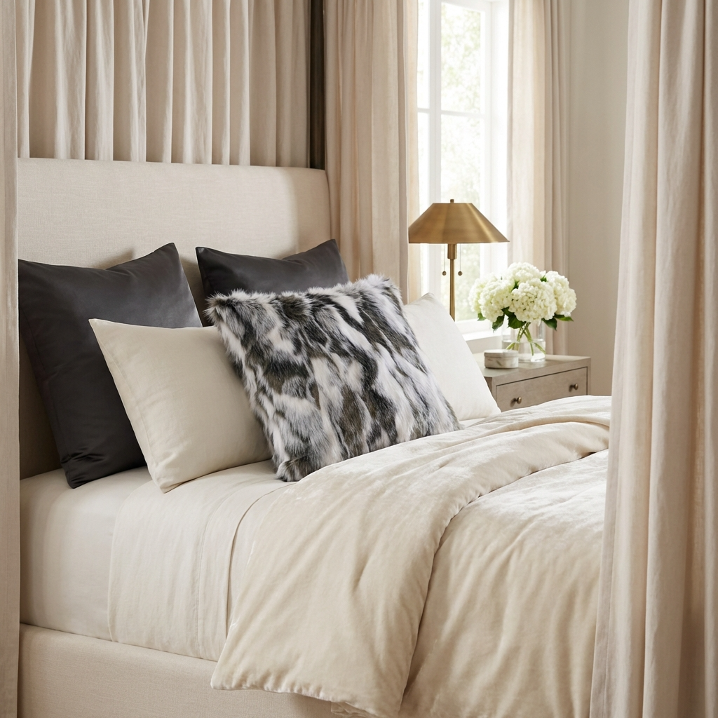 Elevate Your Space with the Luxurious Plutus Ivory & Gray Rabbit Fur Faux Fur Throw Pillow