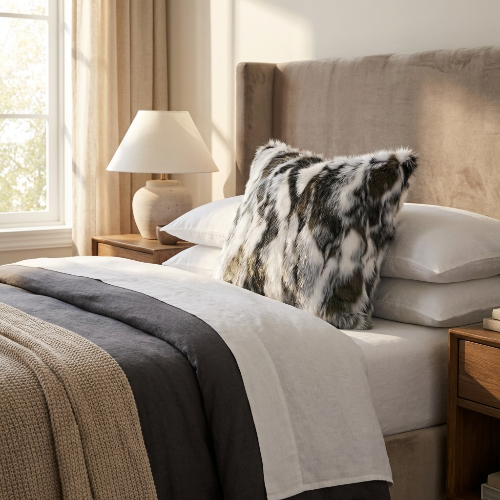 Elevate Your Space with the Luxurious Plutus Ivory & Gray Rabbit Fur Faux Fur Throw Pillow