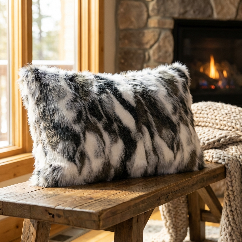 Elevate Your Space with the Luxurious Plutus Ivory & Gray Rabbit Fur Faux Fur Throw Pillow