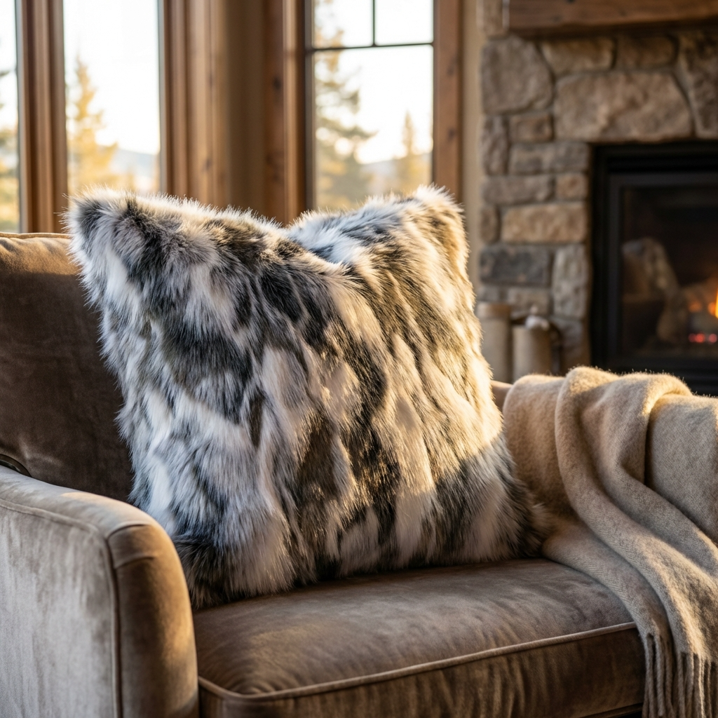 Elevate Your Space with the Luxurious Plutus Ivory & Gray Rabbit Fur Faux Fur Throw Pillow