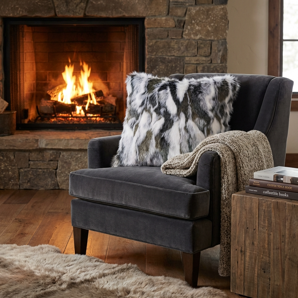Elevate Your Space with the Luxurious Plutus Ivory & Gray Rabbit Fur Faux Fur Throw Pillow