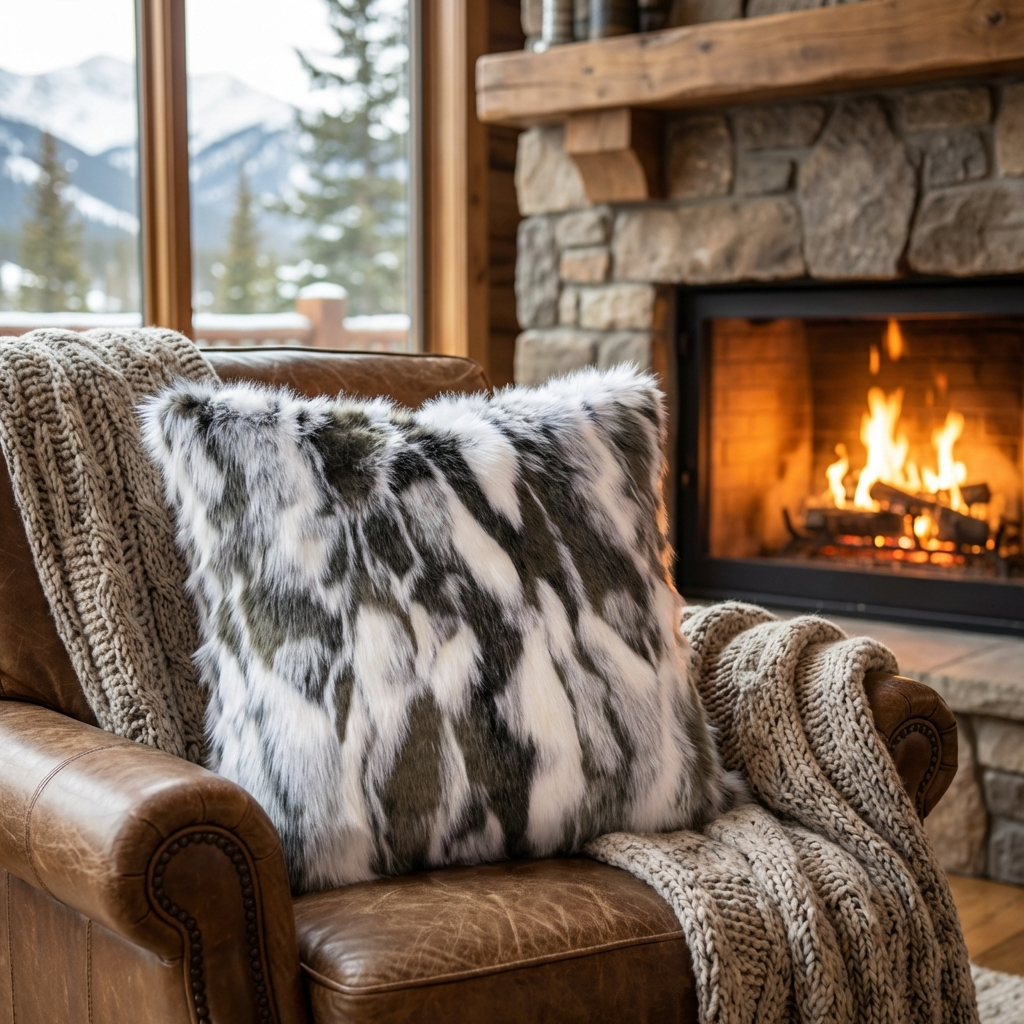 Elevate Your Space with the Luxurious Plutus Ivory & Gray Rabbit Fur Faux Fur Throw Pillow