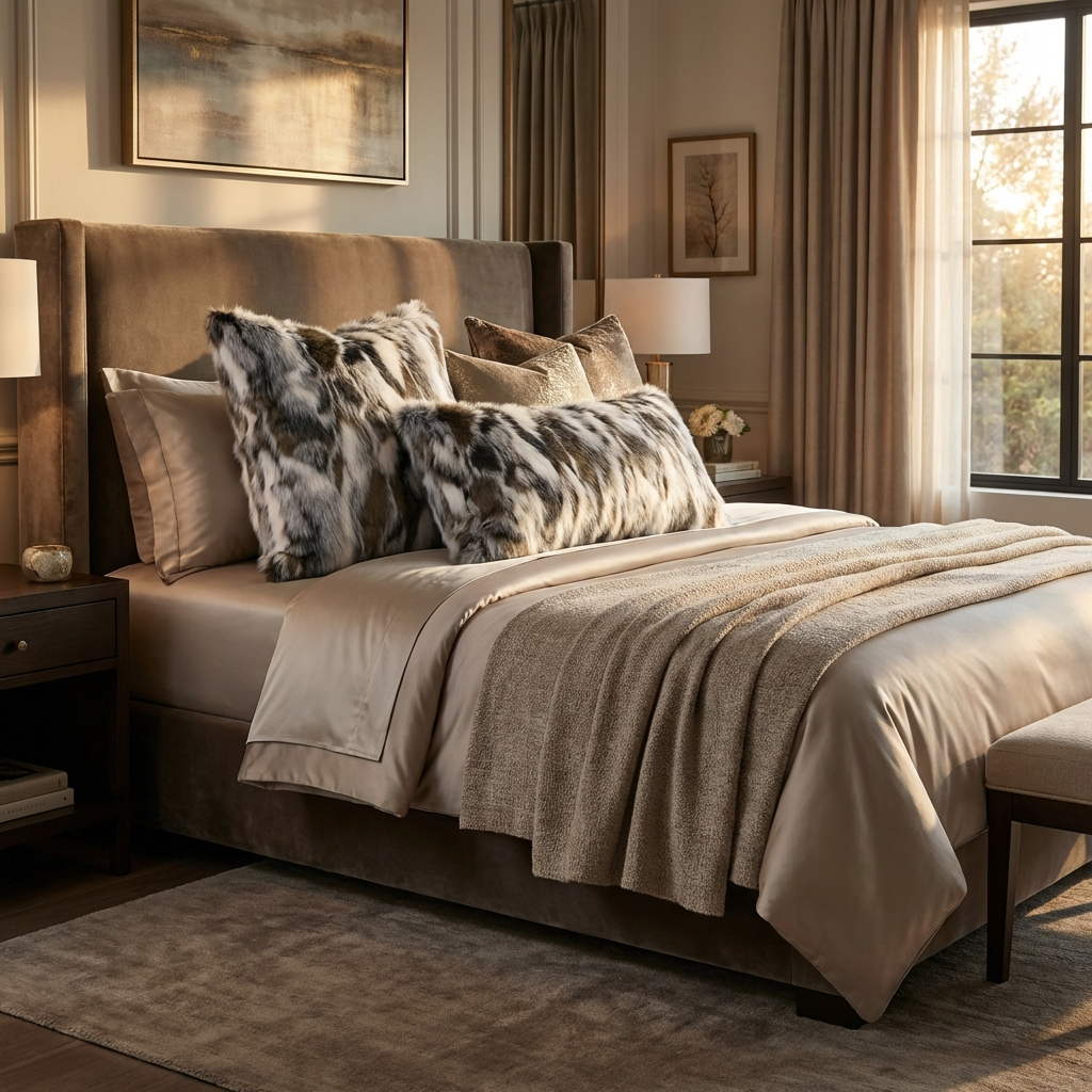 Elevate Your Space with the Luxurious Plutus Ivory & Gray Rabbit Fur Faux Fur Throw Pillow