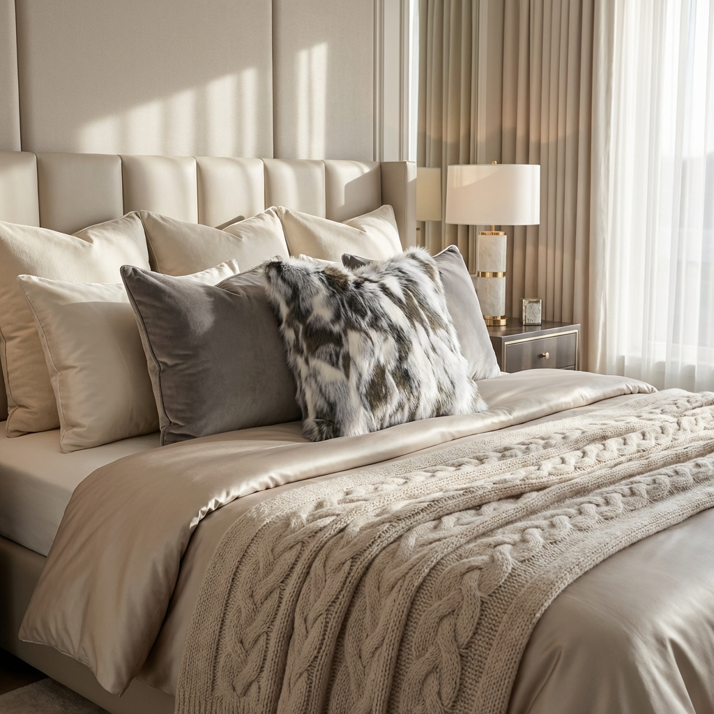 Elevate Your Space with the Luxurious Plutus Ivory & Gray Rabbit Fur Faux Fur Throw Pillow