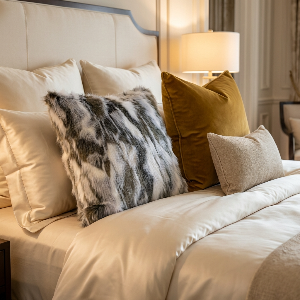 Elevate Your Space with the Luxurious Plutus Ivory & Gray Rabbit Fur Faux Fur Throw Pillow