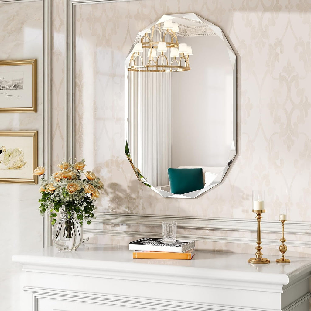 Elevate Your Space with the 36"x24" Frameless Oval Bathroom Mirror - Diamond-Beveled Elegance for Any Room