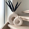 Elevate Your Home Decor with Our Set of 2 Stylish White Ceramic Donut Vases - Perfect for Modern Farmhouse Aesthetics!