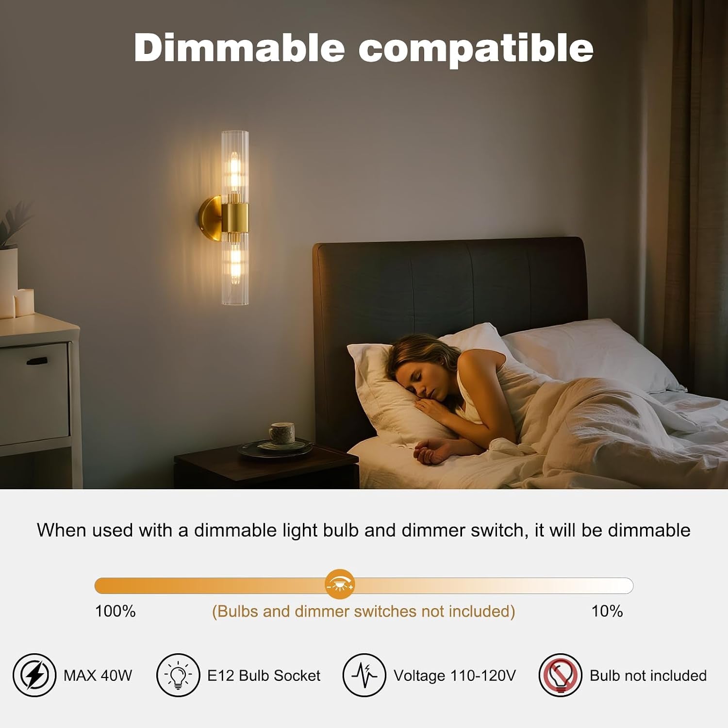 Wall Sconces Set of Two, Bathroom Light Fixtures 2-Light, Modern Vanity Light for Bathroom, Wall Light with Glass Rods Shades for Mirror Bedroom Hallway (Brushed Brass)