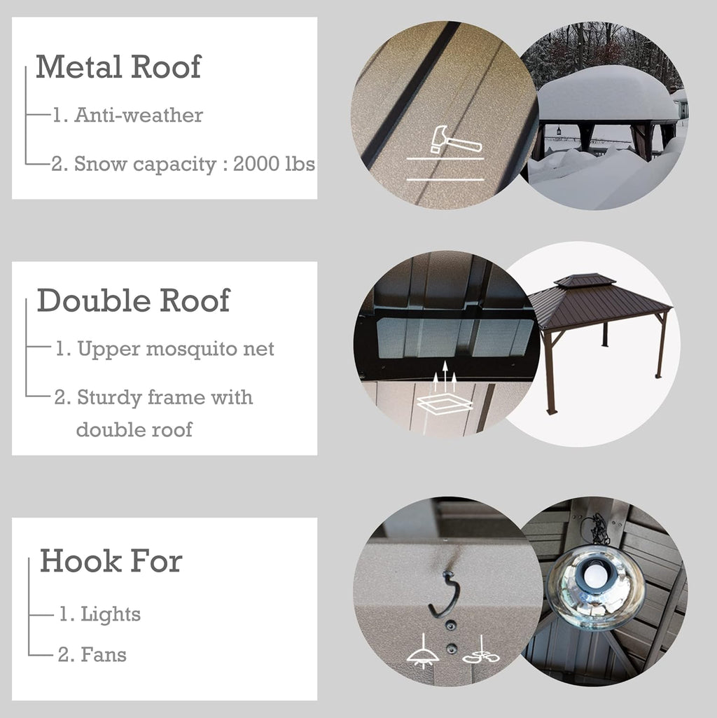 Transform Your Outdoor Space with the Alexander 10' x 12' Hardtop Gazebo - Durable Aluminum Frame & Galvanized Steel Roof with Curtains and Netting
