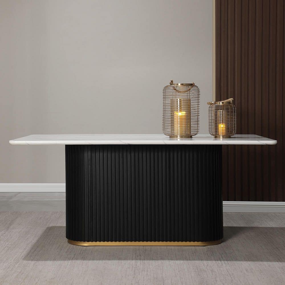 Elevate Your Dining Experience with Our Elegant 7-Piece Faux Marble Dining Set Featuring Boucle Armless Chairs in Chic Black
