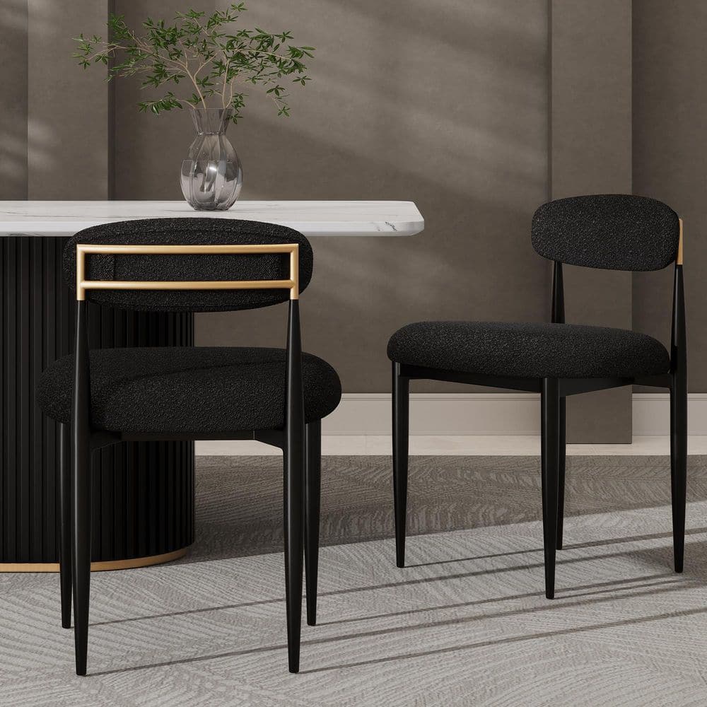 Elevate Your Dining Experience with Our Elegant 7-Piece Faux Marble Dining Set Featuring Boucle Armless Chairs in Chic Black