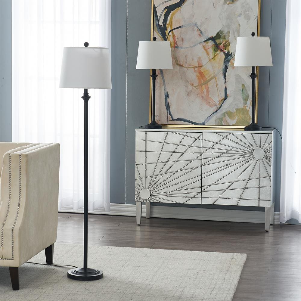 Illuminate Your Space with the 57.5 In. Black 3-Piece Traditional Dimmable Floor and Table Lamp Set - Perfect for Any Room!