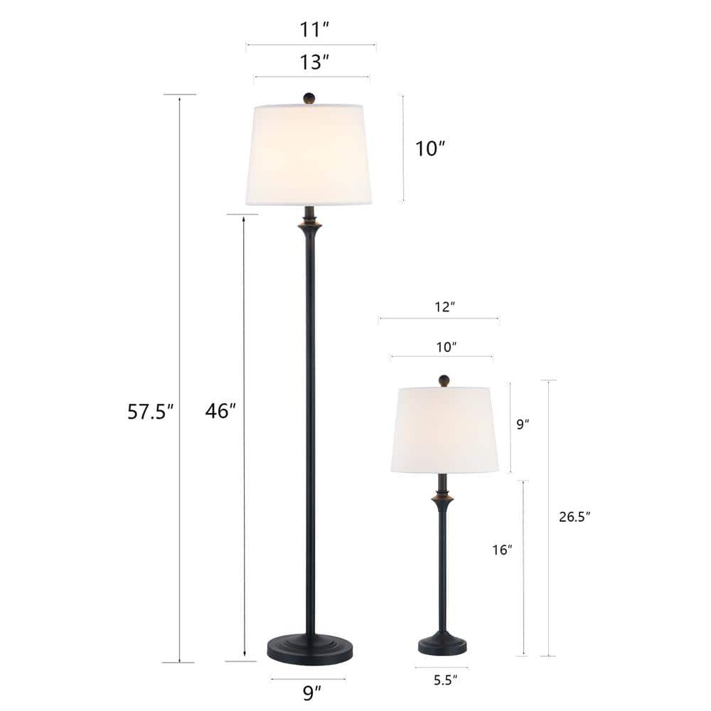 Illuminate Your Space with the 57.5 In. Black 3-Piece Traditional Dimmable Floor and Table Lamp Set - Perfect for Any Room!