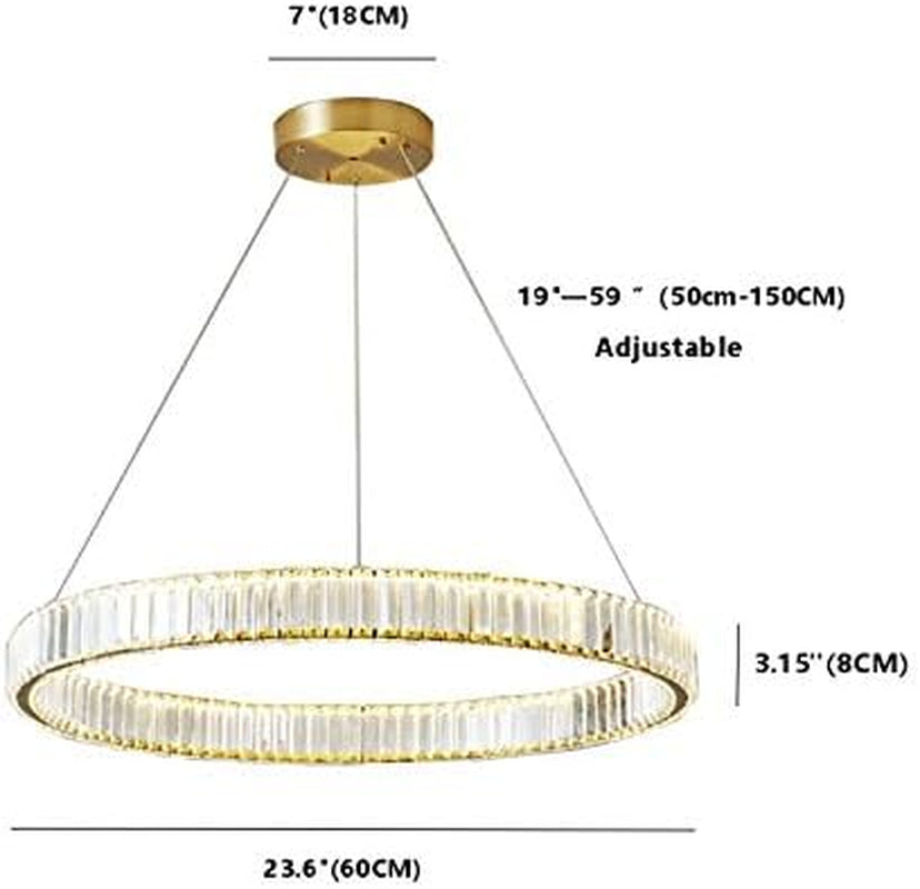 Stunning Modern Gold Crystal Chandelier - Dimmable 24" Round Pendant Light with Remote Control for Elegant Living Spaces