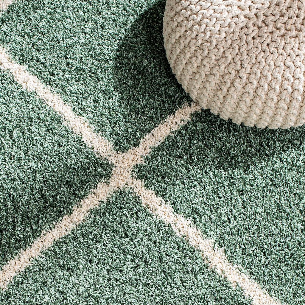 Transform Your Space with the Luxurious SAFAVIEH Hudson Shag Area Rug - 7' Square in Green & Ivory, Featuring a Modern Trellis Design, Non-Shedding Comfort, and 2-Inch Thick Plush Pile Perfect for High Traffic Areas!