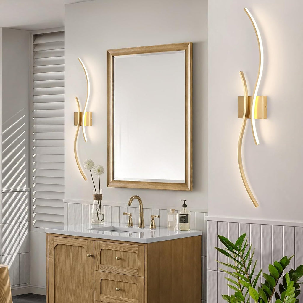 Modern Wall Sconce Set Of, 5CCT Dimmable Indoor Led Wall Sconce Lighting Set of 2, 31.5 Inch Wall Light Fixtures, Gold Led Wall Lamps for Living Room Bedroom Bathroom Hallway