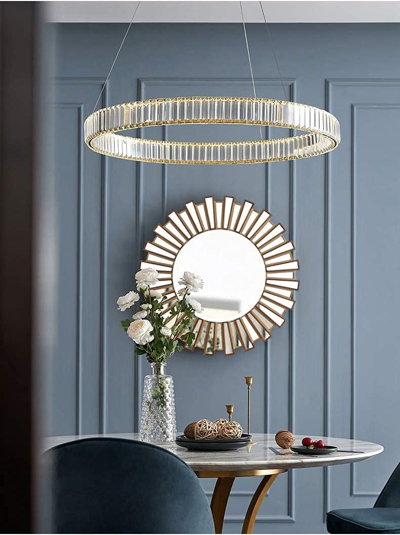 Stunning Modern Gold Crystal Chandelier - Dimmable 24" Round Pendant Light with Remote Control for Elegant Living Spaces
