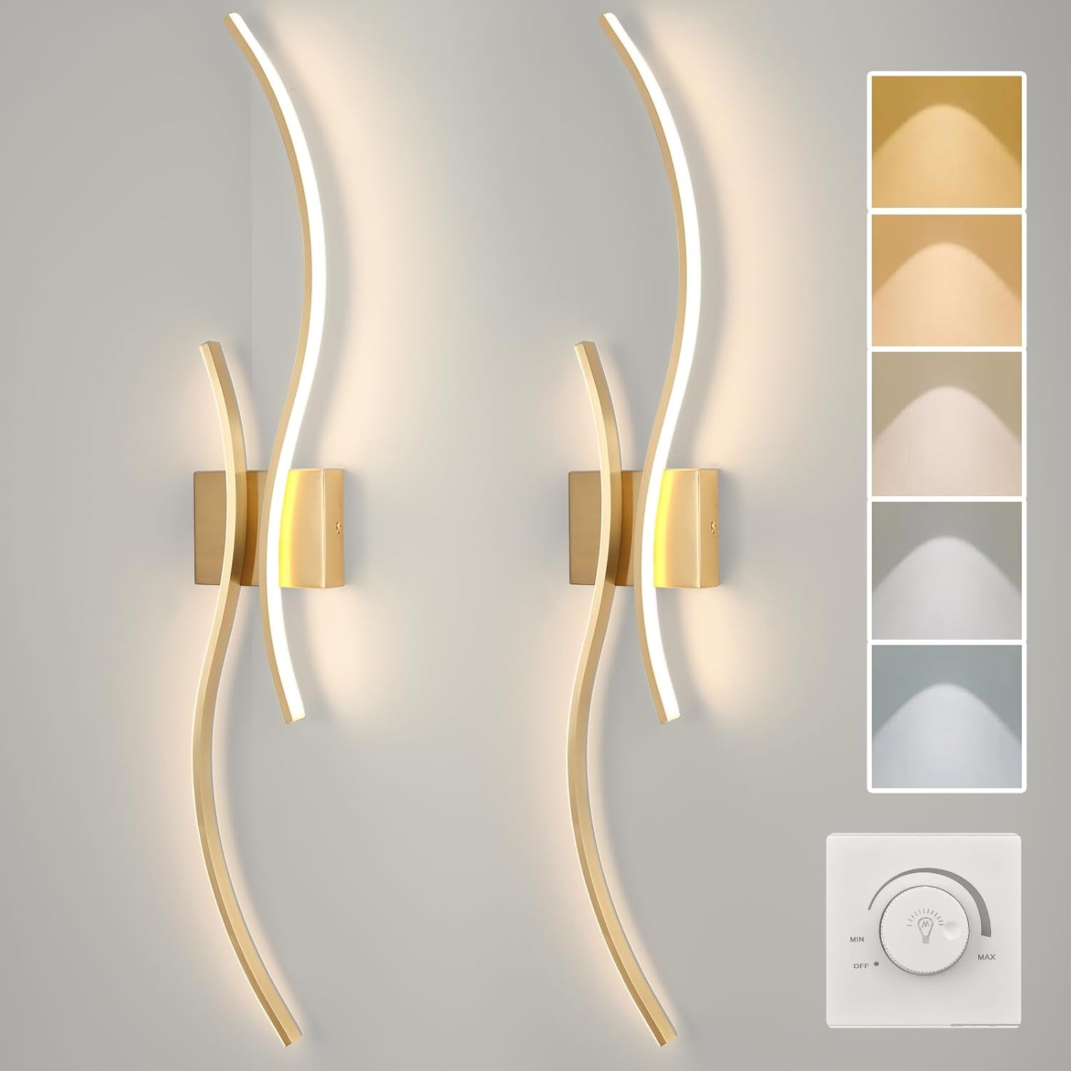 Modern Wall Sconce Set Of, 5CCT Dimmable Indoor Led Wall Sconce Lighting Set of 2, 31.5 Inch Wall Light Fixtures, Gold Led Wall Lamps for Living Room Bedroom Bathroom Hallway