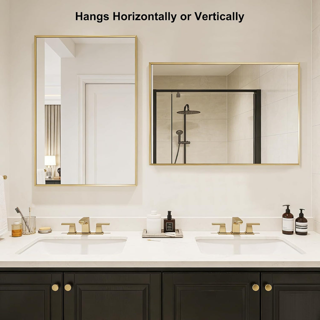 Transform Your Bathroom with the Elegant Brushed Gold Beveled Mirror - Perfectly Framed for Stylish Wall Mounting