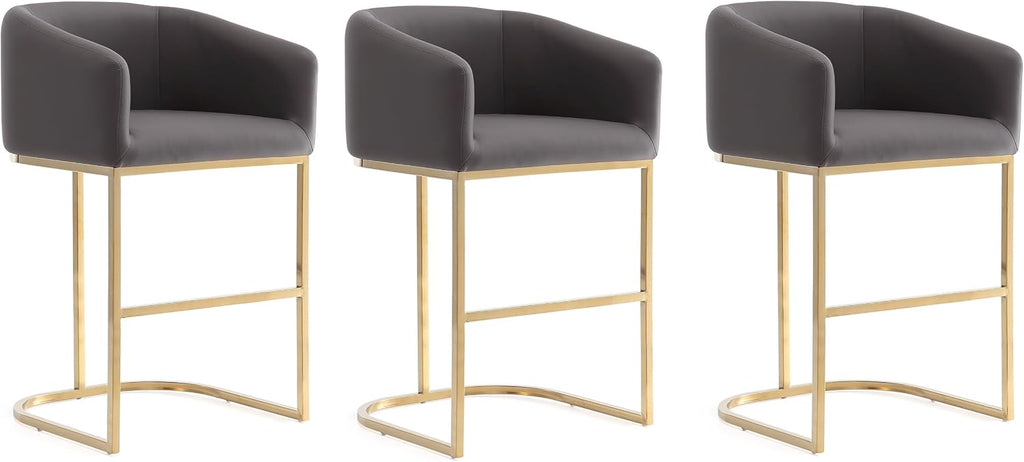 Transform Your Space with the Louvre Set of 3 Mid Century Modern Counter Height Bar Stools - Luxurious Vegan Leather and Sturdy Stainless Steel Design