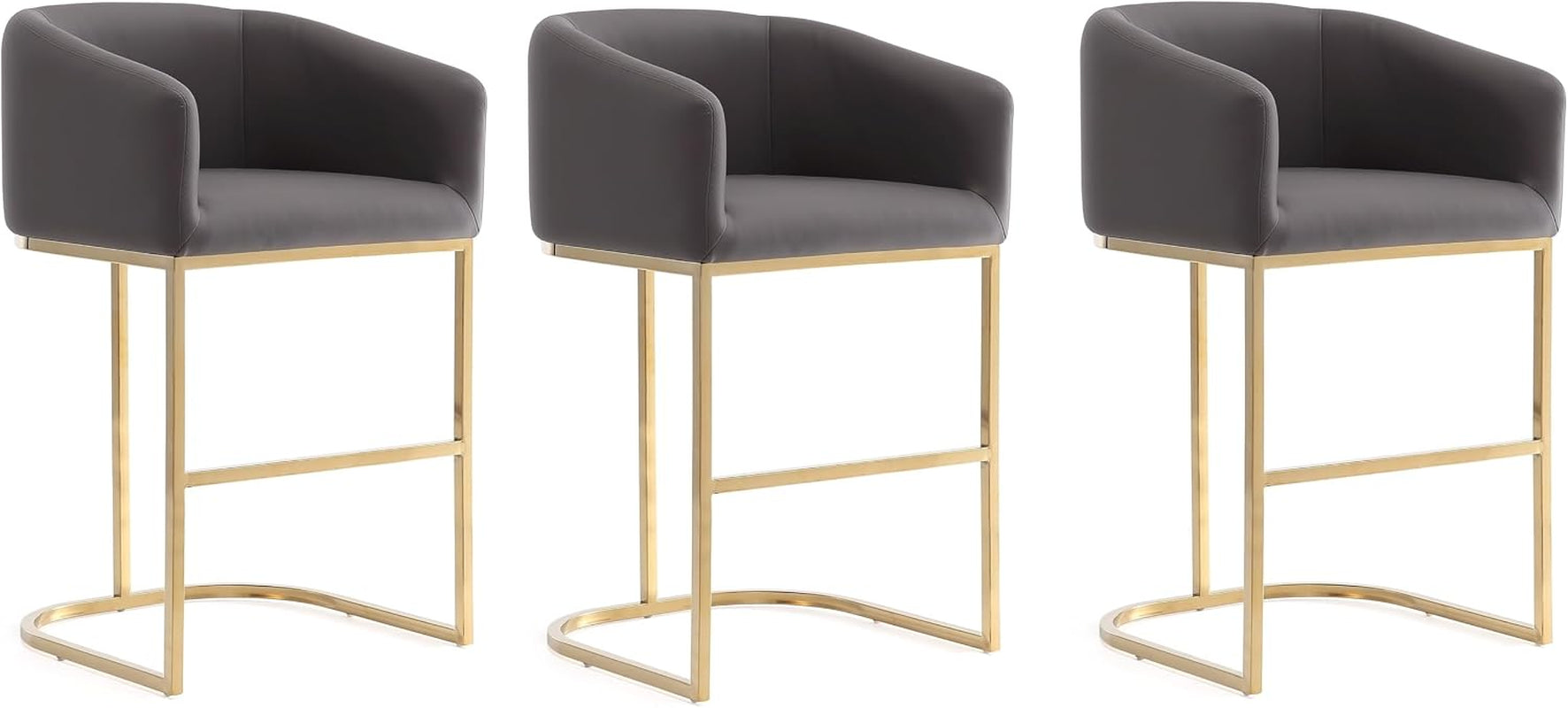Transform Your Space with the Louvre Set of 3 Mid Century Modern Counter Height Bar Stools - Luxurious Vegan Leather and Sturdy Stainless Steel Design