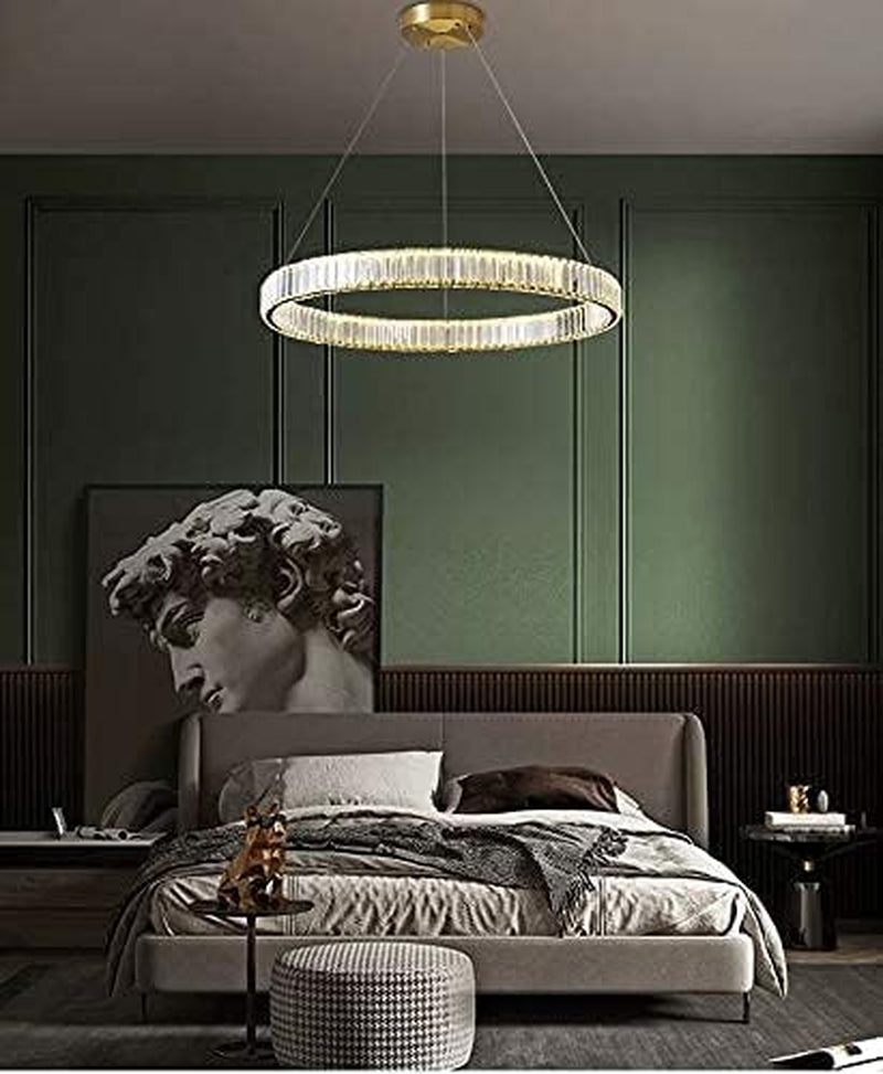 Stunning Modern Gold Crystal Chandelier - Dimmable 24" Round Pendant Light with Remote Control for Elegant Living Spaces