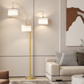 3 Lights Gold Arc Floor Lamps for Living Room, 78" Tall Standing Lamp with Hanging Drum Shade, Modern Arc Floor Lamps with Heavy Base, Mid Century Arched Tree Floor Lamp for Bedroom, Office
