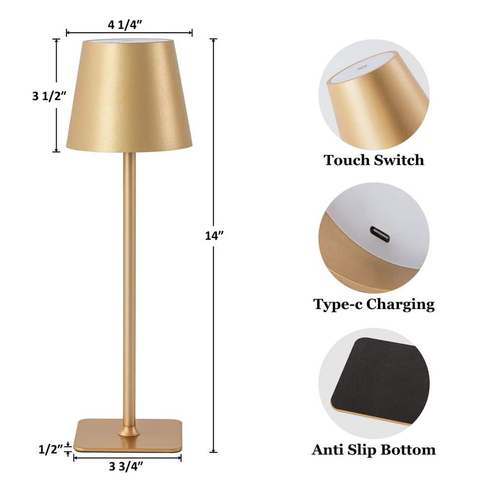 Illuminate Your Space with the 4-Pack Gold LED Cordless Table Lamps - Versatile 3CCT Dimmable Design for Any Room