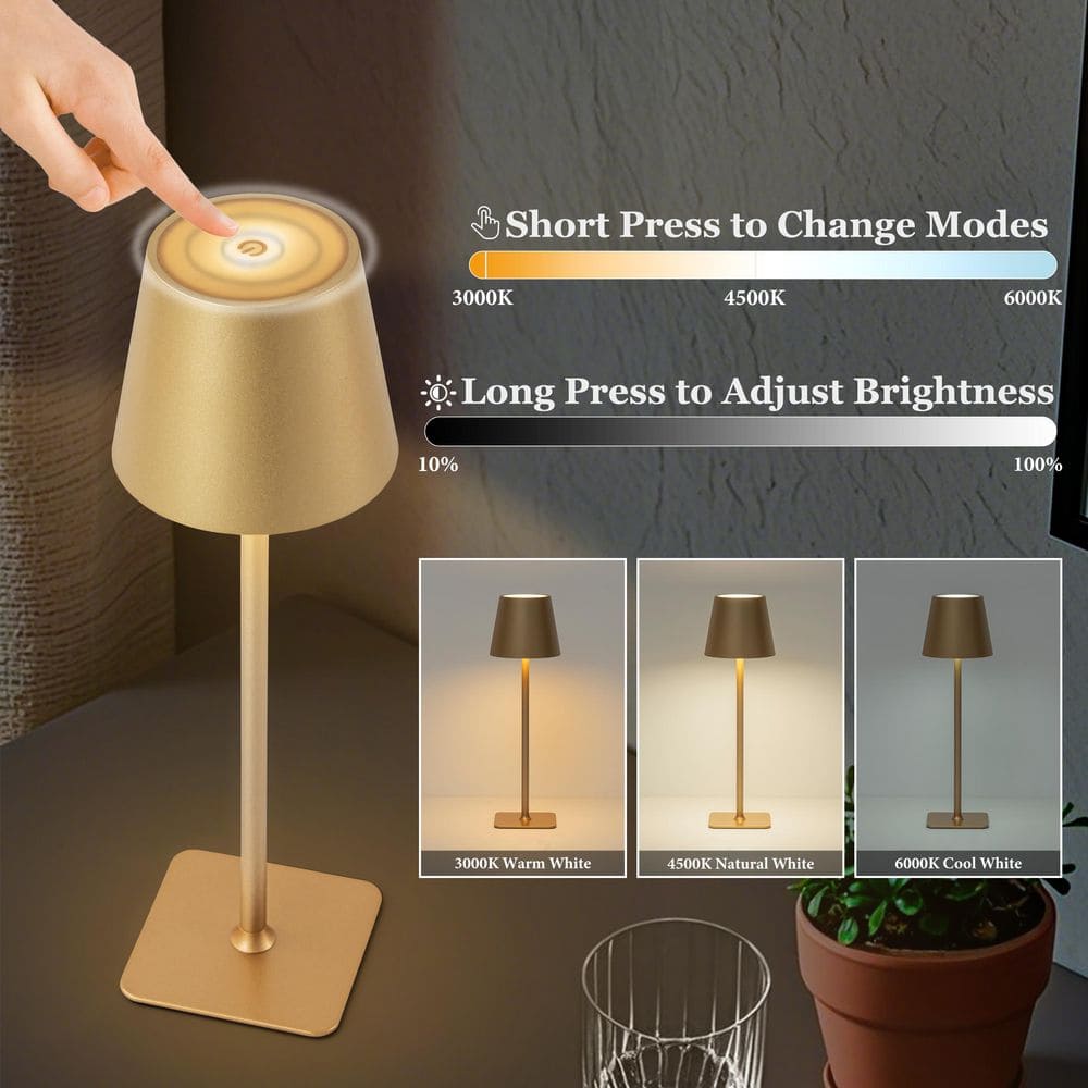 Illuminate Your Space with the 4-Pack Gold LED Cordless Table Lamps - Versatile 3CCT Dimmable Design for Any Room