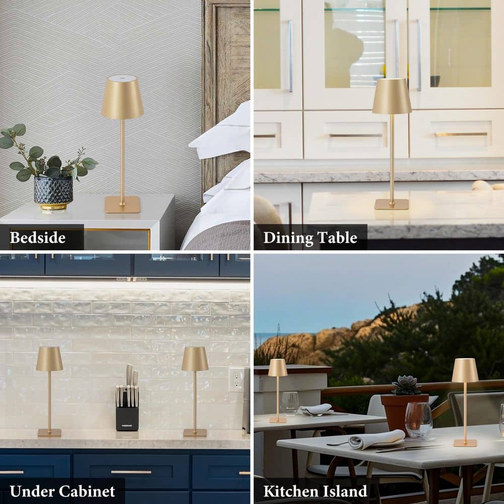 Illuminate Your Space with the 4-Pack Gold LED Cordless Table Lamps - Versatile 3CCT Dimmable Design for Any Room