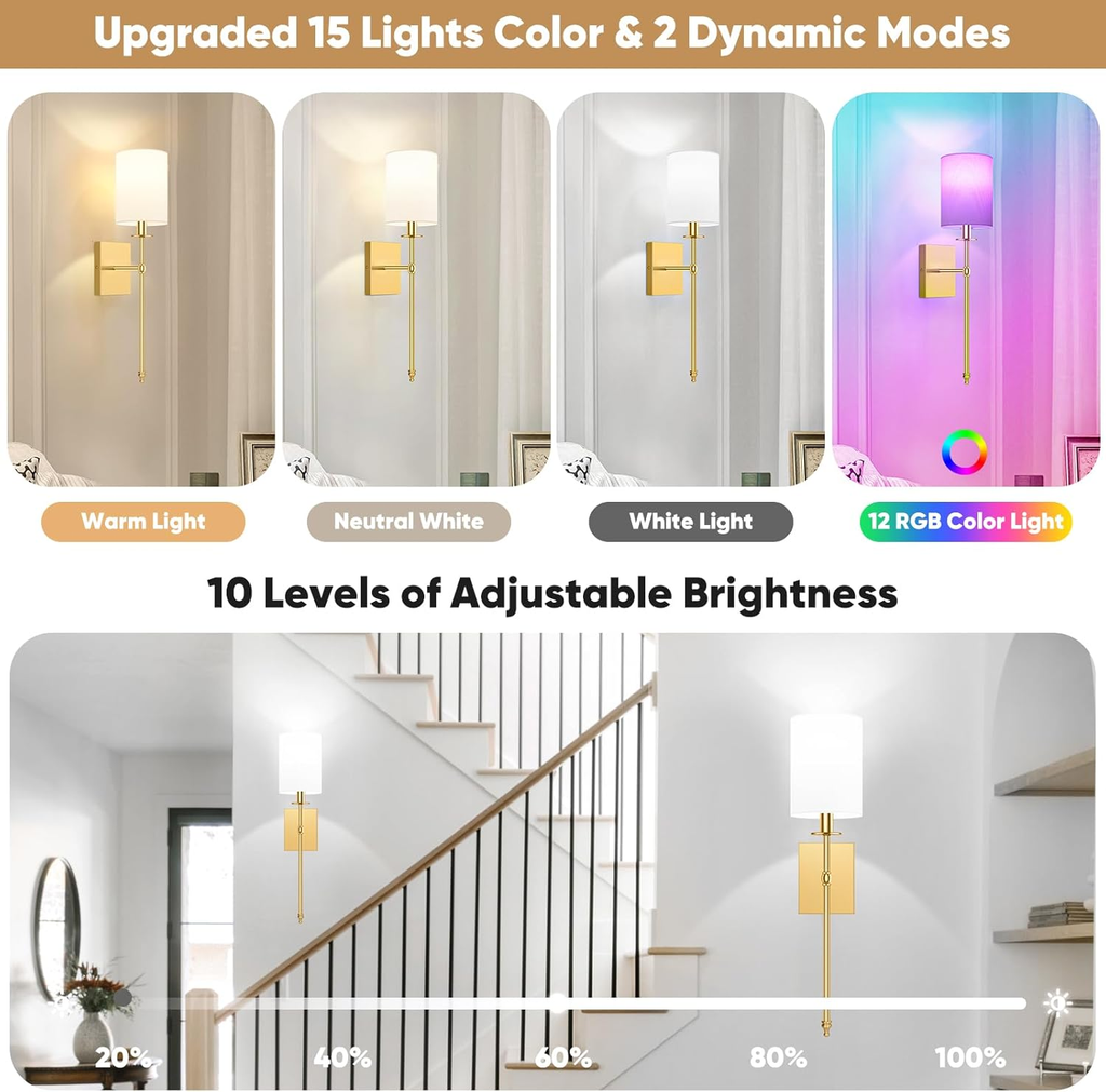 Illuminate Your Space with the Rechargeable 24.5" Wireless Wall Sconces - Set of 2 with Remote Control & Dimmable LED Lights